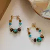 Pendientes Retro Nuevos de Chinoiserie con Piedra Ojo de Tigre y Turquesa, Pendientes de Moda de Nicho de Alta Gama para Mujer, Estilo Vacacional