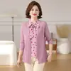Camiseta de Manga Larga Elegante Casual Holgada de Moda Nueva Colección Primavera Otoño para Mamá de Mediana Edad, Top Falso de Dos Piezas con Lazo