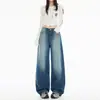 Jeans juveniles de pierna ancha con estampado a cuadros retro lavado en degradado color naranja para mujer, corte holgado, adelgazantes, moda de nicho, pantalones versátiles de largo completo