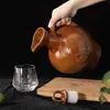 Botella de Vino Pequeña de Cerámica de Barro, Jarrón de Vino, Olla de Vino para Uso Doméstico, Botella de Vino Antigua Estilo Vintage con Asa y Letras de Vino Roscadas