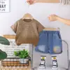 Ropa de verano transfronteriza para niños 2026 nuevo estilo niños degradado letra manga corta moda niños comercio exterior moderno atuendos