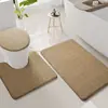 Juego de Baño de Tres Piezas de Terciopelo de Algodón con Espuma Viscoelástica, Hoja, Transfronterizo, Absorción de Agua, Alfombrilla Antideslizante para Piso, Alfombrilla para Inodoro