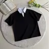 Camiseta Polo de Patchwork a Cuadros Transfronterizo Camiseta Falso Dos Piezas Manga Corta Estilo Universitario para Hombre Superior Casual Holgado Retro