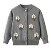 Suéter de primavera y otoño estilo coreano transfronterizo para niños de 1 a 14 años, chaqueta con botones, cárdigan de punto floral de algodón para niñas