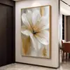 Decoración moderna de sala de estar de lujo ligero, pintura de pared de fondo de sofá floral abstracta con flores doradas, mural de entrada de alto nivel