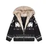 Chaqueta de Algodón con Capucha y Cuello de Piel de Águila de Montaña Cachorro Estilo Fair Isle para Hombres y Mujeres Invierno Nuevo Acolchada Cálida Chaqueta de Algodón para Parejas
