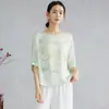 Top Minimalista de Seda de Morera 100% Jacquard Estilo Nacional Translúcido Difuminado con Mangas Murciélago de Media Manga para Mujer Verano