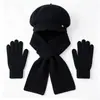 Conjunto de tres piezas para mujeres de mediana edad y mayores: gorro de punto grueso y cálido de otoño e invierno, gorra de béisbol de pelo de conejo, bufanda y guantes