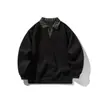 Moletom Gola Padre para Homens, Primavera e Outono 2025 Nova Marca Japonesa Retro Tendência Camiseta Básica Gola V, Estilo Casal, Preto