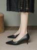 Tacones Altos de Piel de Oveja Negro Punta Fina Stiletto para Mujer Primavera y Otoño Tres cm 5cm Entrevista Dama de Honor Cuero Suave Zapatos de Trabajo