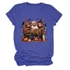 Camiseta feminina da Amazon Wish, transfronteiriça europeia e americana, de caimento solto, com estampas de bezerro de três cabeças, abóbora em carroça e folha de bordo, gola redonda, mangas curtas