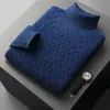 Suéter grueso de cachemira de alta resistencia para hombre, jersey de punto de cuello alto, suéter base, color liso, holgado, de punto trenzado, cuello alto, suéter de lana