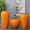 Decoraciones para el Hogar Adornos Juego de Tres Piezas de Cerámica de Jingdezhen Jarrón para Flores Secas Jarrón de Cerámica Estilo Chino Nuevo Naranja Vívido