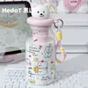 Taza de agua de oso linda original para estudiantes, portátil, taza con popote anticaídas, alto atractivo estético, estilo femenino, con separador de té, vaso de plástico