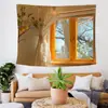 Tapiz Popular Estilo Ins Nórdico con Paisaje de Ventana, Tapiz de Pared Artístico, Decoración del Hogar, Pintura Mural, Tapiz