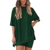 2025 Verano Nuevo Transfronterizo Europeo y Americano Amazon Comercio Exterior Moda Casual Color Sólido Holgado Conjunto de Pijama para Mujer