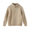 Suéter 100% Lã Menino e Menina Gola Média Zíper Metade Espessado Suéter Base Meninos e Meninas Outono Inverno Caxemira Tricotado Top