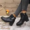 Botines de Cuero Nuevos de Invierno 2025, Punta Redonda, con Forro de Lana, Suela Gruesa, Tacón Grueso, Botas de Algodón, Venta Directa del Fabricante, Comercio Exterior, Zapatos de Mujer Transfronterizos