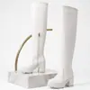 Botas de outono e inverno para revenda no exterior, tamanho plus size, acima do joelho, para mulheres, bico redondo, sola grossa, plataforma impermeável, salto quadrado, botas femininas transfronteiriças, botas longas femininas versáteis