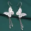 Pendientes largos de plata de ley S925 con borla de mariposa para mujer, estilo étnico vintage esmerilado, pendientes, joyería al por mayor