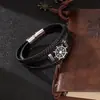 Moda Europea y Americana Pulsera de Timón Trenzada Multicapa de Aleación de Zinc para Hombre Pulsera de Cuero Simple de Moda Transfronteriza Joyería