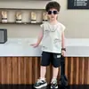 Conjunto de Pantalones Cargo de Verano y Chaleco con Letras para Niños, Conjunto Casual Delgado de Dos Piezas para Niños, Ropa Infantil de Exportación para Niños Pequeños y Medianos