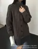 Cardigan de Tricô Chunky Retrô com Ponto Trançado Feminino Outono Inverno Solto Gola Grande Botão de Chifre Casaco Suéter Top Estilo Preguiçoso