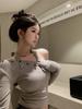 Irregular Pure Desire Style Crossover Neck Long-manga T-shirt Feminina Outono Estilo Americano Garota Quente Sexy Nicho Moda Top Ins