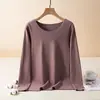 Top de Veludo Plus Size Feminino com Forro de Lã Espessado Gola Redonda Manga Longa Outono Camisa Base Quente