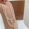 Colar de Pérolas com Pingente Único de Bola Redonda Escovada de Designer para Mulheres, Corrente de Clavícula de Luxo Leve de Alta Qualidade, Estilo Novo Versátil e Simples