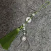 Directo de fábrica: Hebilla de paz con borlas, piedra ojo de gato natural, campana blanca, accesorio colgante de estilo antiguo, colgante para abanico Hanfu