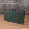 Maleta de madera de estilo europeo vintage, maleta de cuero antigua, caja de almacenamiento, pieza de exhibición para escaparates, accesorio para cine y fotografía, caja decorativa