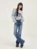 Jeans Rectos Azules Lavados Retro para Mujer Otoño 2025 Nuevos Pantalones de Cintura Alta Ajustados Estrechos Elásticos de Longitud Completa