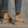 Sandálias femininas de bico aberto com salto plataforma, sola grossa e estilo europeu e americano, para comércio exterior e transfronteiriço. Sandálias femininas com salto anabela elástico.