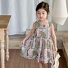 Vestido de Verão Sem Mangas para Meninas, Estilo Coreano, para Bebês de 3-6 Anos, Vestido de Sol de Algodão Floral