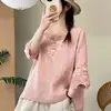 ***Camiseta Bordada Estilo Industrial Pesado Nacional com Letra Grande Temperamento Simples e Elegante Solta Artística Novo Estilo Gola V Tamanho Grande Pulôver