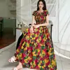 Vestido de Rayón Floral de un Hombro Estilo Étnico de Verano Cintura Elástica Falda de Playa Falda Larga Bohemia