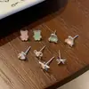 Set de Aretes de Tachuela de Oso Dorados con Goteo de Aceite Estilo Coreano de Moda para Mujer Versátiles Dulces Lindos Exquisitos Aretes de Moño con Incrustaciones de Diamantes
