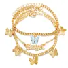 Tobillera Clásica Transfronteriza Europea y Americana con Colgante de Mariposa, Conjunto de Tobilleras de Cadena Metálica Multicapa de Moda para Mujer al por Mayor