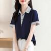 Camisa Falsa de Dos Piezas para Mujer Camiseta de Algodón de Manga Corta Estilo Moda Verano Nuevo Algodón Holgada Rayada Cuello Solapa Top Dropshipping