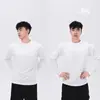 Outono Clone Rosto Meio Botão Gola Redonda Slim Fit Casual Moda Exibição Fitness Esportes Alta Elasticidade Base Camiseta Longa