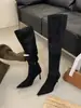 Temperamento de Moda 2026 Dos Vías Estilo Coreano Punta Puntiaguda Gamuza Plegable Tacón de Aguja Botas hasta la Rodilla Botas Versátiles con Cremallera Lateral para Mujer