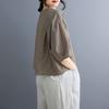 Top de lino a cuadros finos de estilo artístico de verano nuevo 2026 para mujer, elegante y holgado, cubre el cuerpo, camisa de punto