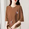 Comercio Electrónico Transfronterizo Comercio Exterior Estilo Mamá Mujeres de Mediana Edad Camiseta de Manga Tres Cuartos Holgada Casual Versátil Camiseta Base Superior