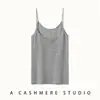 Cuello redondo bajo, tirantes finos, camisola de punto de cachemira para mujer, color liso, casual, versátil, camiseta base ajustada