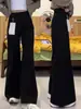 Jeans de Micro-campana Otoño e Invierno para Mujer Forrados de Polar Engrosados de Cintura Alta talla extra Sueltos de Corte Recto Pierna Adelgazante Pierna Ancha Pantalones de Piso