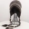 Gorro de Punto Rayado Estilo Nepalí para Mujer, Invierno, con Lazos, Protección para Orejas, Cálido Gorro de Lana, Hace que la Cara Parezca Más Pequeña, Cubre Cabeza Gorro para el Frío