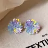 Clip de Oreja Colorido Dopamina Mismo que Yu Shuxin para Mujer Primavera y Verano Cuentas de Arroz Degradado Color de Contraste Flor Pendientes Dulces