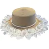 Sombrero de Paja con Encaje de Perlas Estilo Japonés Dulce para Mujer, Nuevo para Primavera y Verano, Ala Ancha, Protección Solar para Exteriores, Sombrero de Copa Blanco