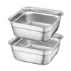 Caja de Acero Inoxidable para Conservar Frescura Contenedor de Almacenamiento para Refrigerador Caja de Almacenamiento Cesta con Drenaje a Prueba de Fugas Recipiente Cuadrado Caja de Almuerzo para el Hogar Caja de Comida para Porcionar al Aire Libre